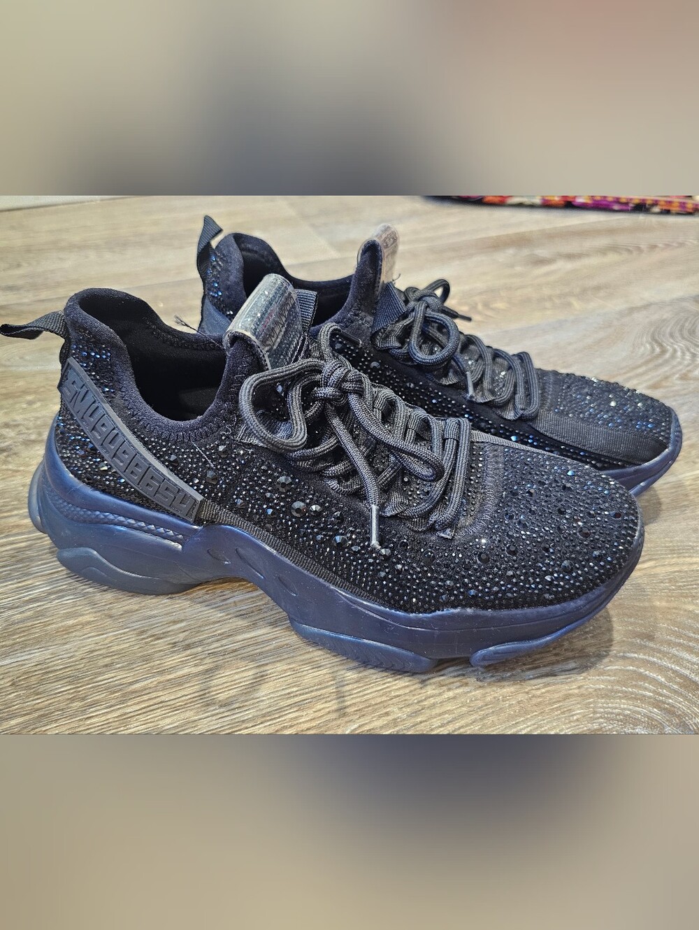 Steve Madden Maxima-R Black Rhinestone Sneakers